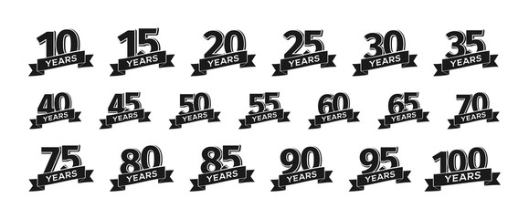 Wall Mural - Collection of isolated anniversary logo numbers with ribbon vector illustration