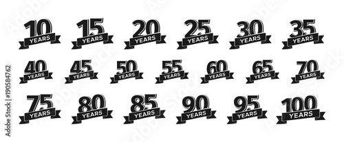 Fotomural Collection of isolated anniversary logo numbers with ribbon vector illustration