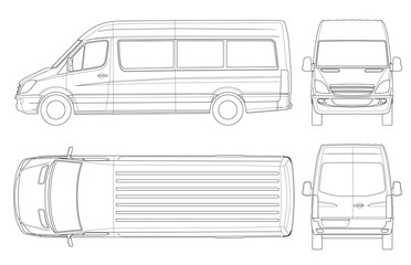 Wall Mural - Realistic Van template in outline. Isolated passenger mini bus for corporate identity and advertising.