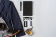 © Sucha Kittiwararat - Top view of business clothing, Set of classic fashion and accessories with copy space on grey background