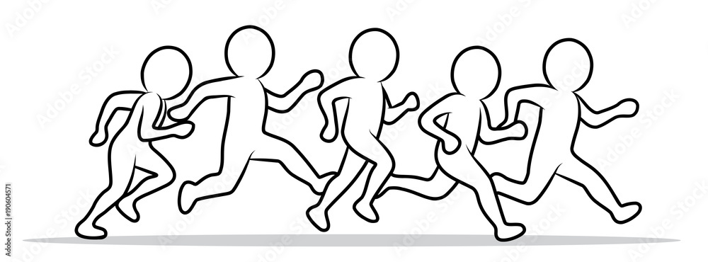 Schwarz-weiße Strichmännchen: Jogger / Läufer / Laufgruppe – Vektor-Zeichnung Stock Vector