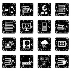 Poster - Big data set icons, grunge style