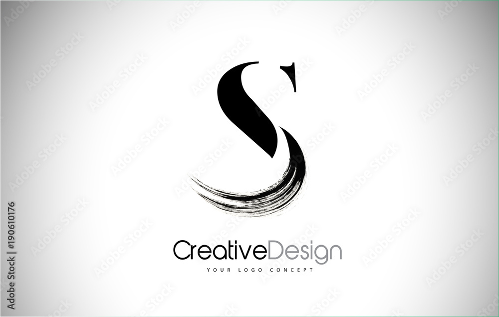 S Brush Stroke Letter Logo Design. Black Paint Logo Leters Icon. - obrazy, fototapety, plakaty 