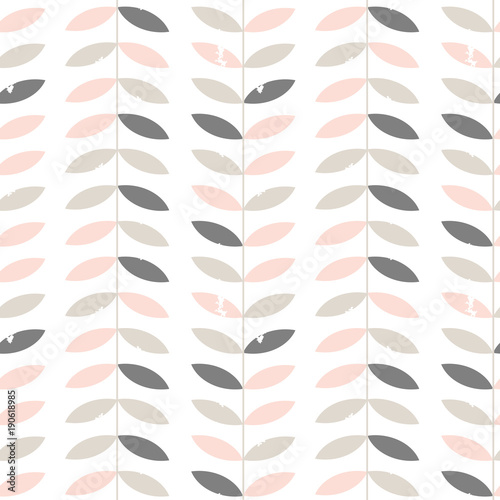 Fotografía Seamless floral pattern with textured twigs and leaves in retro scandinavian style