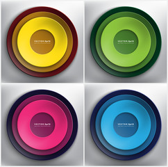 Wall Mural - Abstract vector backgrounds set of 4. Colorful paper circles. Round paper frames. Isolated with realistic light and shadow on the light background. Vector illustration. Eps 10.