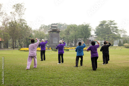 Photographie Elderly people doing tai chi exercises