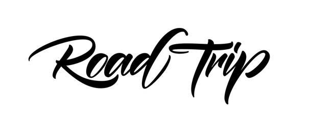Hand drawn brush lettering of Road Trip isolated on white background.