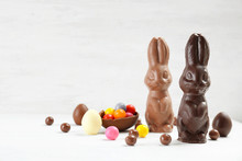 Chocolate Easter Bunnies On Table