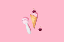 Ice-cream Scoop On Pink Background 