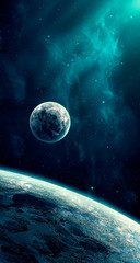 space scene. blue nebula with planet. elements furnished by nasa. 3d rendering