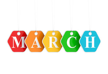 Wall Mural - march tag on colored hanging labels
