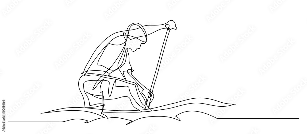Continuous line drawing. Illustration shows a athlete rowing paddle ...