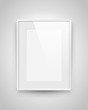 Realistic empty rectangular white frame with passepartout on gray background, border for your creative project, mock-up sample, picture on the wall, vector design object