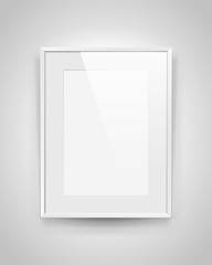 Poster - Realistic empty rectangular white frame with passepartout on gray background, border for your creative project, mock-up sample, picture on the wall, vector design object