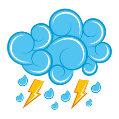 Poster - blue cloud lightning raindrops cartoon image vector illustration