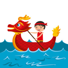 Sticker - red dragon man rowing festival chinese chinese traditional vector illustration