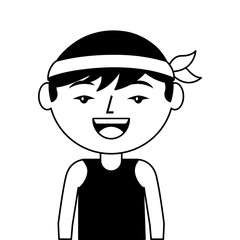 Wall Mural - portrait happy cartoon man chinese with head band vector illustration black and white design