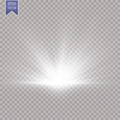 Wall Mural - Glow light effect. Starburst with sparkles on transparent background. Vector illustration. Sun
