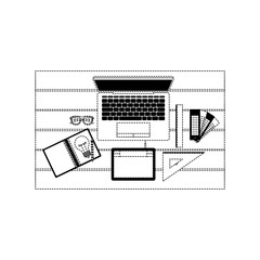 Wall Mural - laptop computer draw tool desk ruler tablet digitizer office school vector illustration