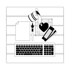 Sticker - keyboard design graph computer desk palette paint pen draw vector illustration