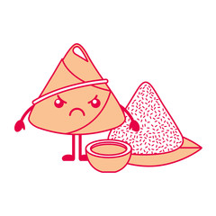 Sticker - kawaii angry rice dumpling with sauce cartoon vector illustration