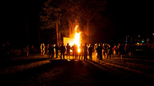 Big Party At Camp Fire At Night