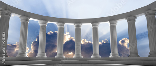 Fotomural Marble pillars and steps on blue sky with clouds background