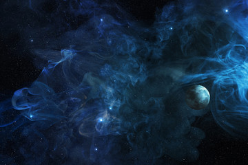 Wall Mural - planet in blue cosmic plasma