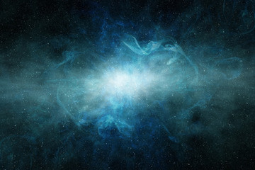 Wall Mural - glowing light in a blue interstellar cloud