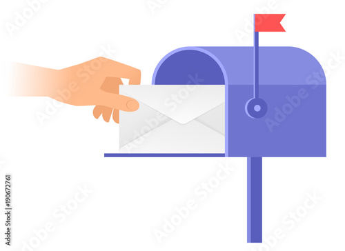 Fotomural Human hand is taking out an envelope from a postbox