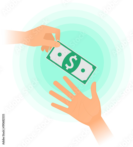 One Hand Passes To The Other The Banknote Flat Vector