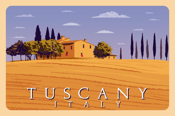 Poster - Summer day in Tuscany, Italy. Handmade drawing vector illustration. Poster in the Art Deco style.
