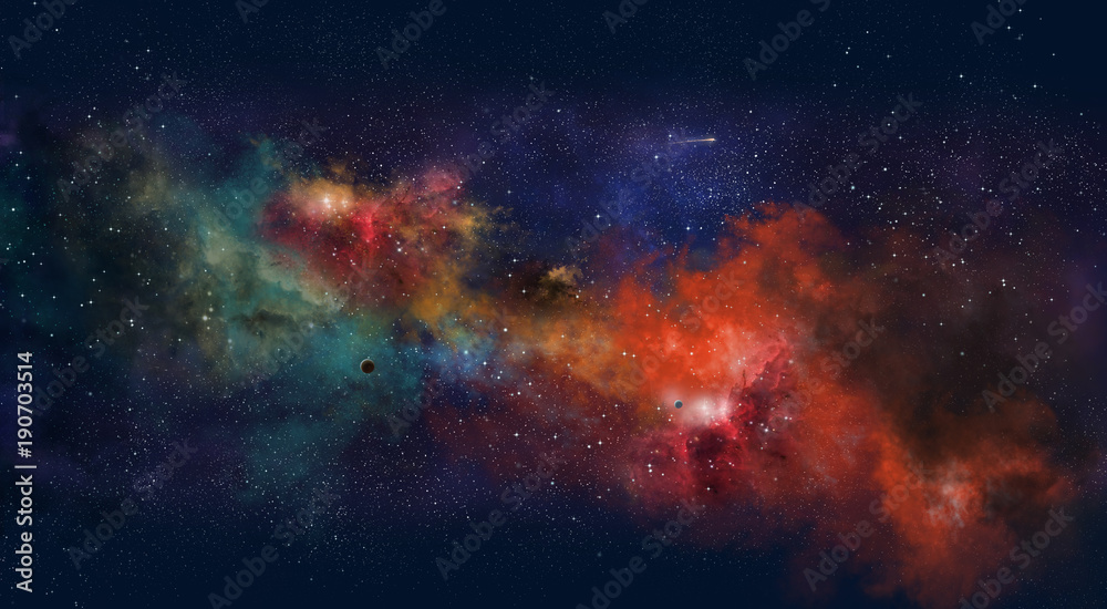 Space illustration with a color glow  - obrazy, fototapety, plakaty 