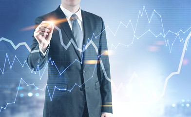 Poster - Glowing marker businessman, graph