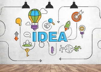 Poster - Colorful idea sketch on a concrete wall room