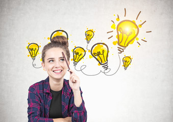 Poster - smiling teen girl thinking, bright ideas