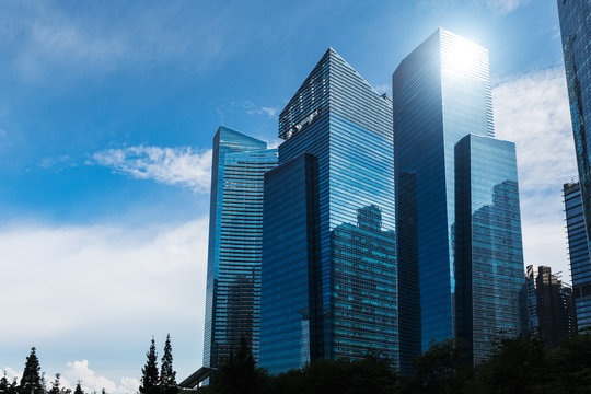 modern blue skyscrapers at downtown district. business landscape background. singapore city