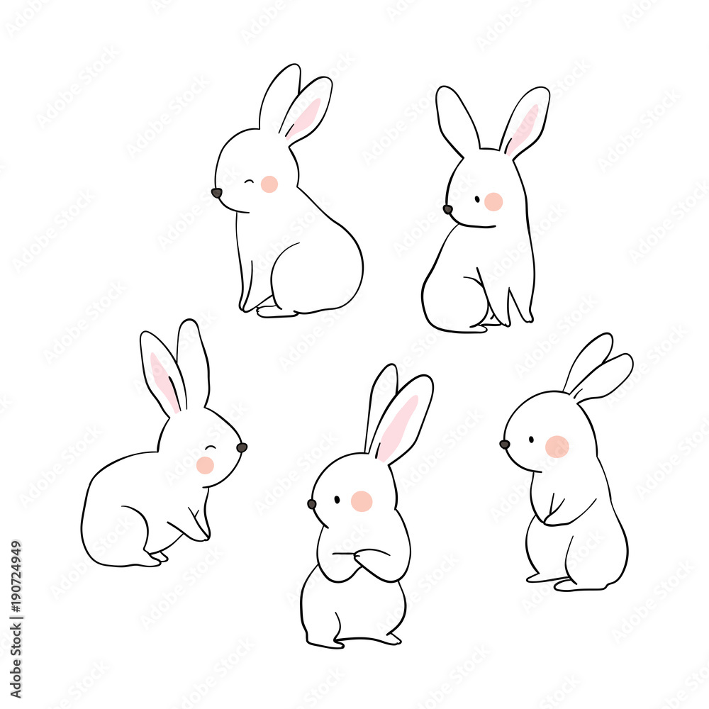 Vector illustration character design collection outline of cute rabbit ...
