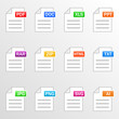 © chereliss - Document files. Icon set. File formats - pdf, doc, xls, ppt, rar, zip, html, txt, jpg, png, svg, ai. Vector