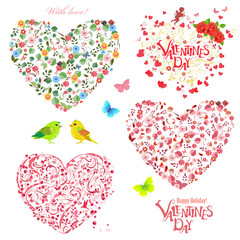 collection of floral hearts with tiny flowers for your design