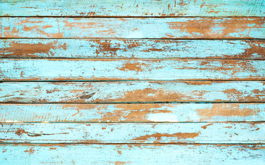 Vintage beach wood background - Old weathered wooden plank painted in blue color.