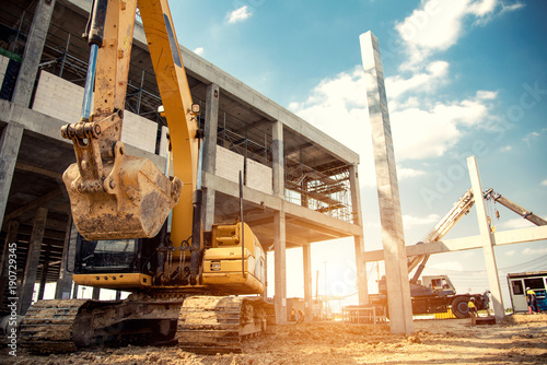 Photographie construction equipment in construction new warehouse background