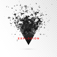 Poster - shatter dark triangle. abstract cloud of pieces after explosion. vector illustration isolated on tra