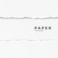 Poster - Horizontal seamless torn paper edge. Rough broken border of paper stripe. Vector illustration isolated on transparent background