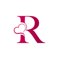 R letter logo with heart icon, valentines day concept