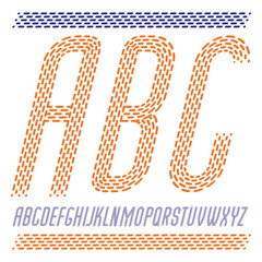 Poster - vector capital condensed modern alphabet letters, abc set. rounded italic retro type font, script fr