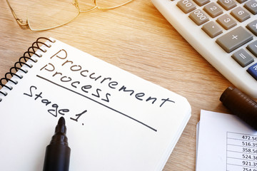 Procurement process list with stage 1 in a note.