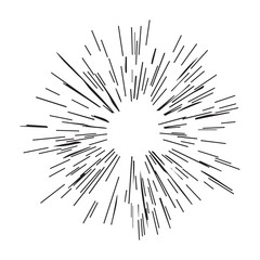 Aufkleber - Sun burst, star burst sunshine line. Vector illustration. Icon black on white. Design element for logo, signs. Dynamic style. Abstract explosion, speed motion lines from the middle, radiating sharp