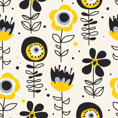 Poster - seamless pattern with hand drawn flowers