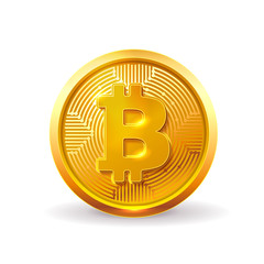  - golden bitcoin coin. crypto currency golden coin bitcoin symbol isolated on white background. realis